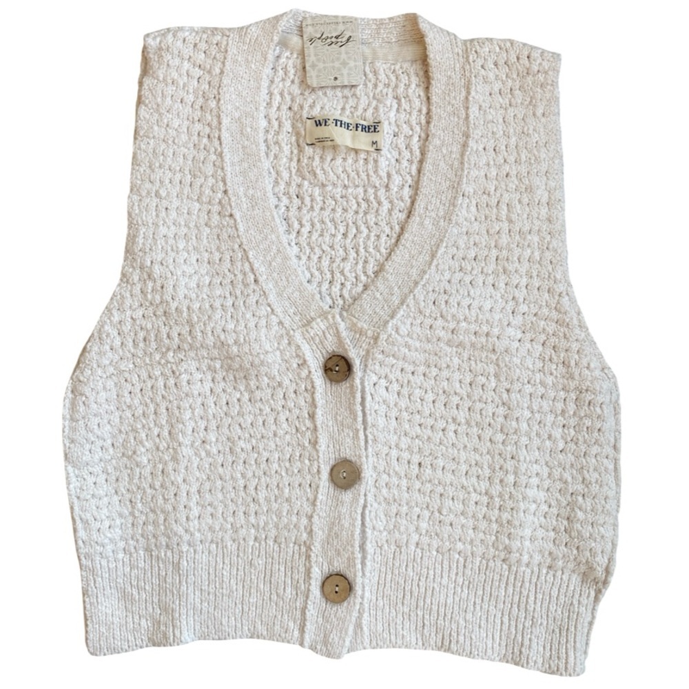 Free People NWT We The Free Ava Cropped Sweater Vest In Sugar Straw Size M - Picture 11 of 17